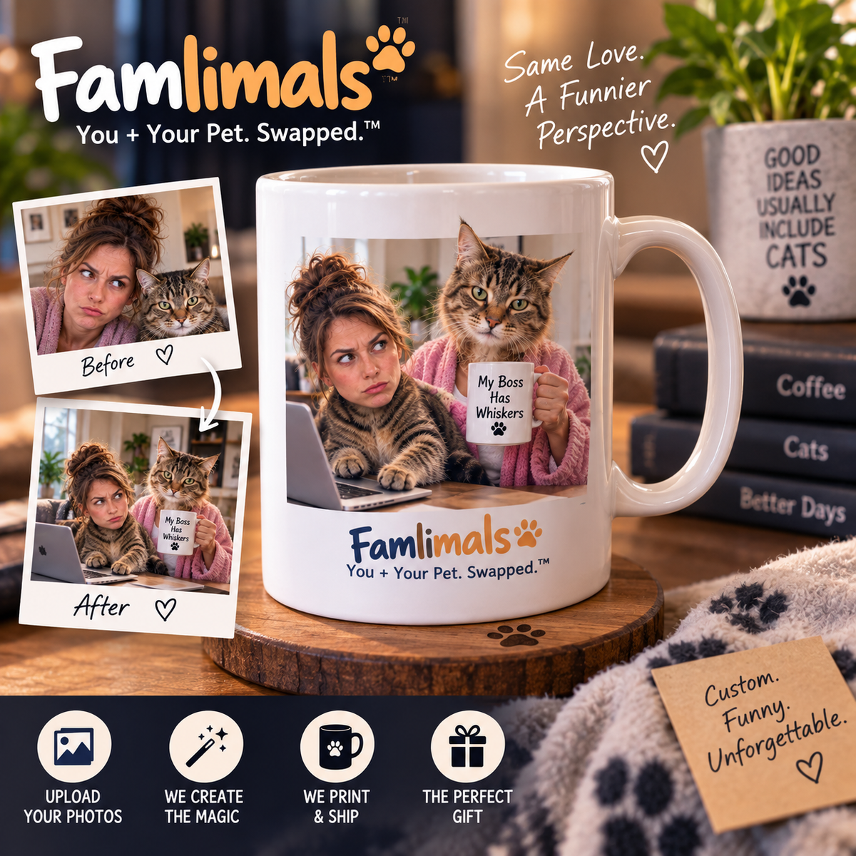Custom Famlimals Mug – You + Your Pet. Swapped.
